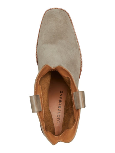 LUCKY BRAND Womens Beige Strap And Ring Hardware Side Pull-Tabs Goring Cushioned Kamaree Almond Toe Block Heel Leather Booties 7.5 M