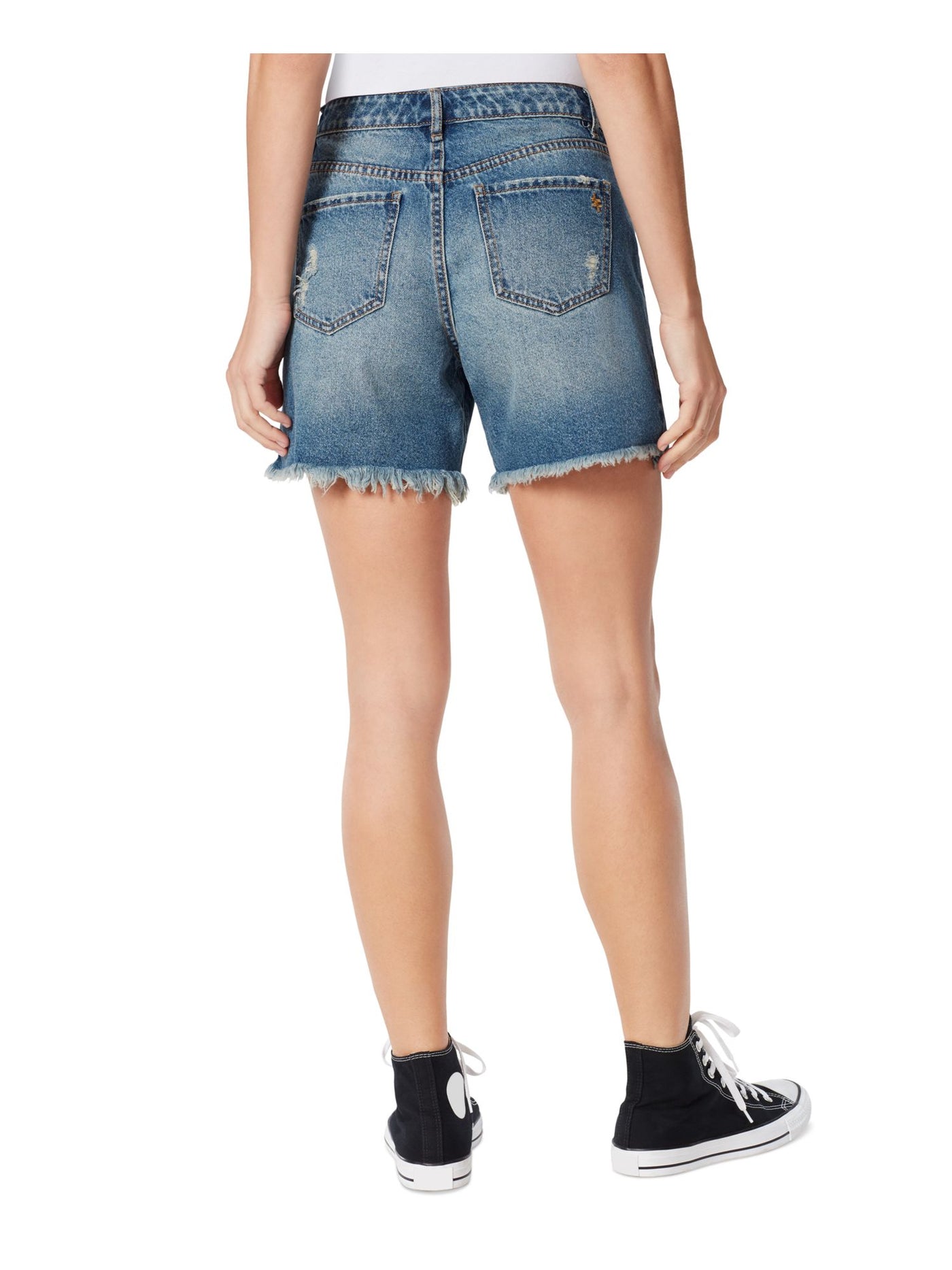 FRAYED JEANS Womens Blue Denim Frayed Zippered Pocketed Cut Off High Waist Shorts 25