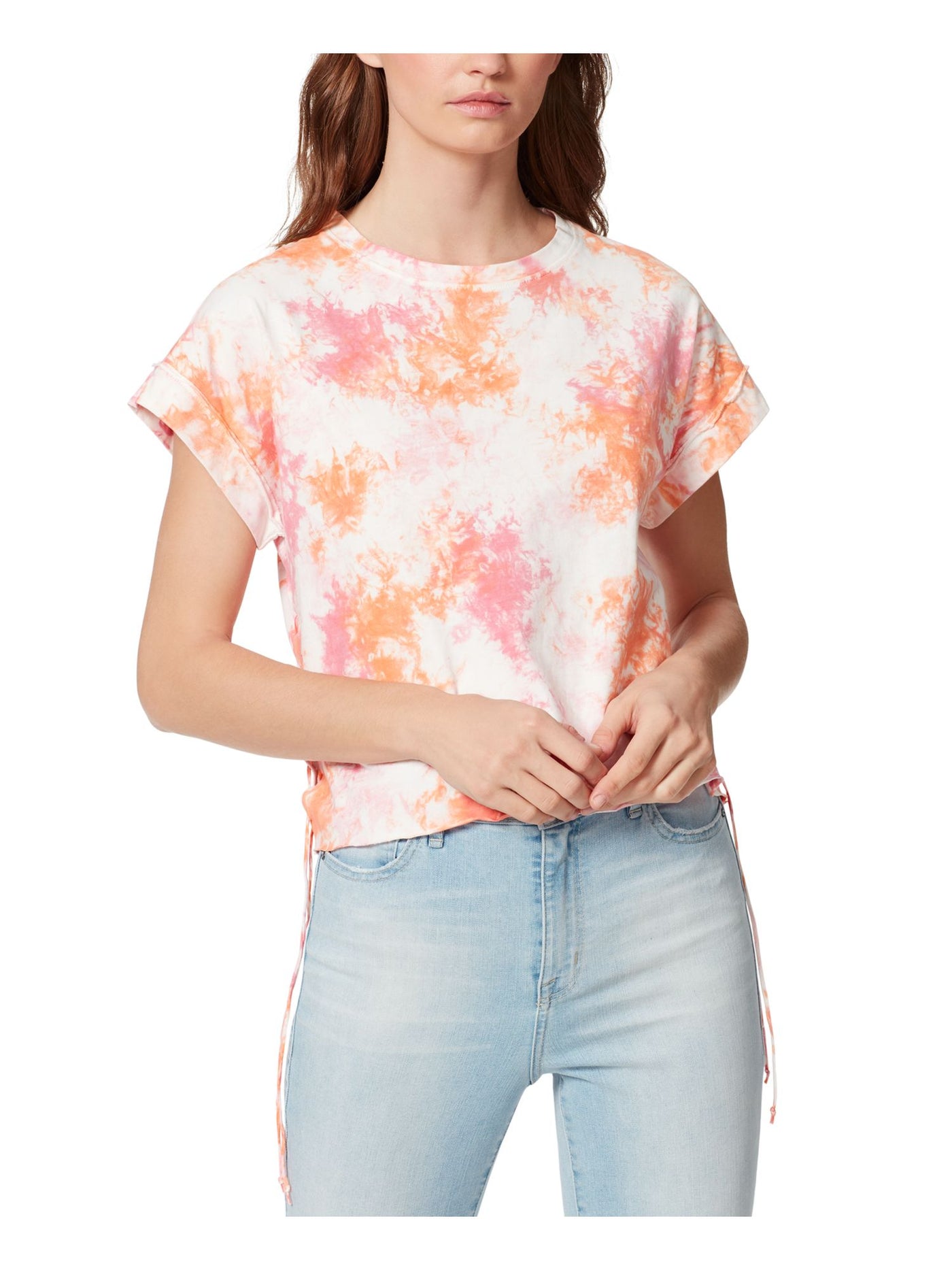 FRAYED Womens Orange Tie Dye Short Sleeve Crew Neck Top S