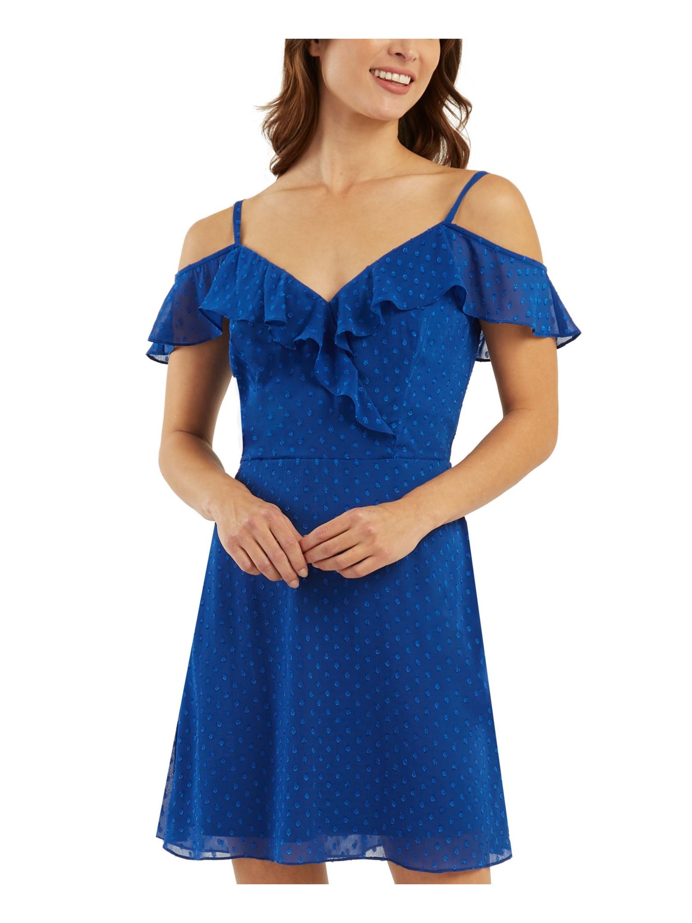 BCX DRESS Womens Adjustable Spaghetti Strap V Neck Above The Knee Fit + Flare Dress