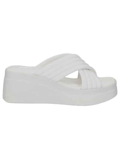 BELLA VITA Womens White 1-1/2" Platform Cushioned Quilted Maz Round Toe Wedge Slip On Leather Slide Sandals Shoes 11 W