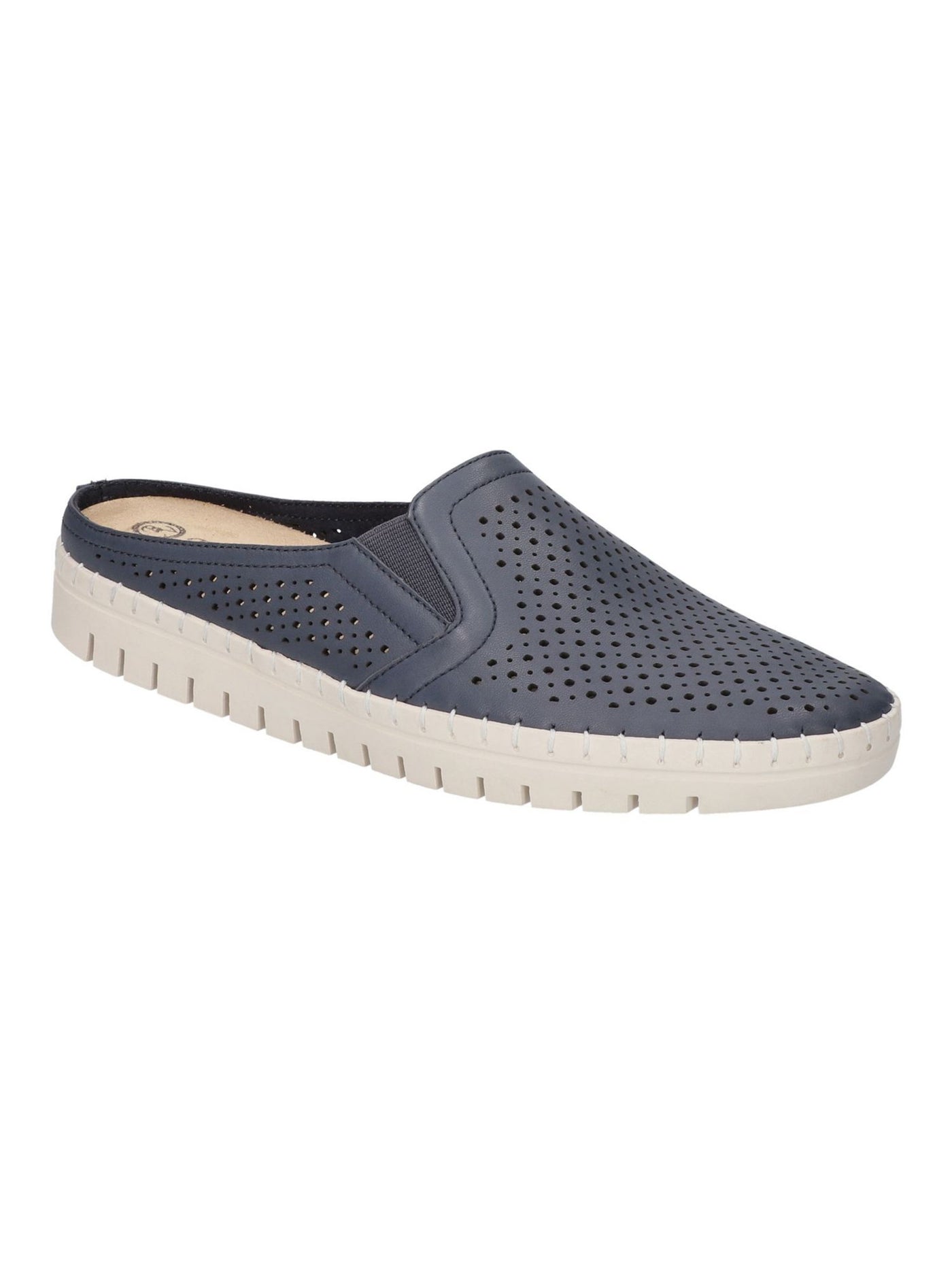 BELLA VITA Womens Navy Padded Goring Perforated Refresh Round Toe Wedge Slip On Leather Mules 8 W