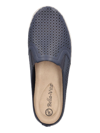 BELLA VITA Womens Navy Padded Goring Perforated Refresh Round Toe Wedge Slip On Leather Mules 8 W
