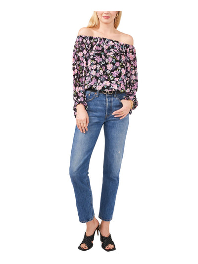 VINCE CAMUTO Womens Ruffled Long Sleeve Off Shoulder Elastic Trim Lined Top