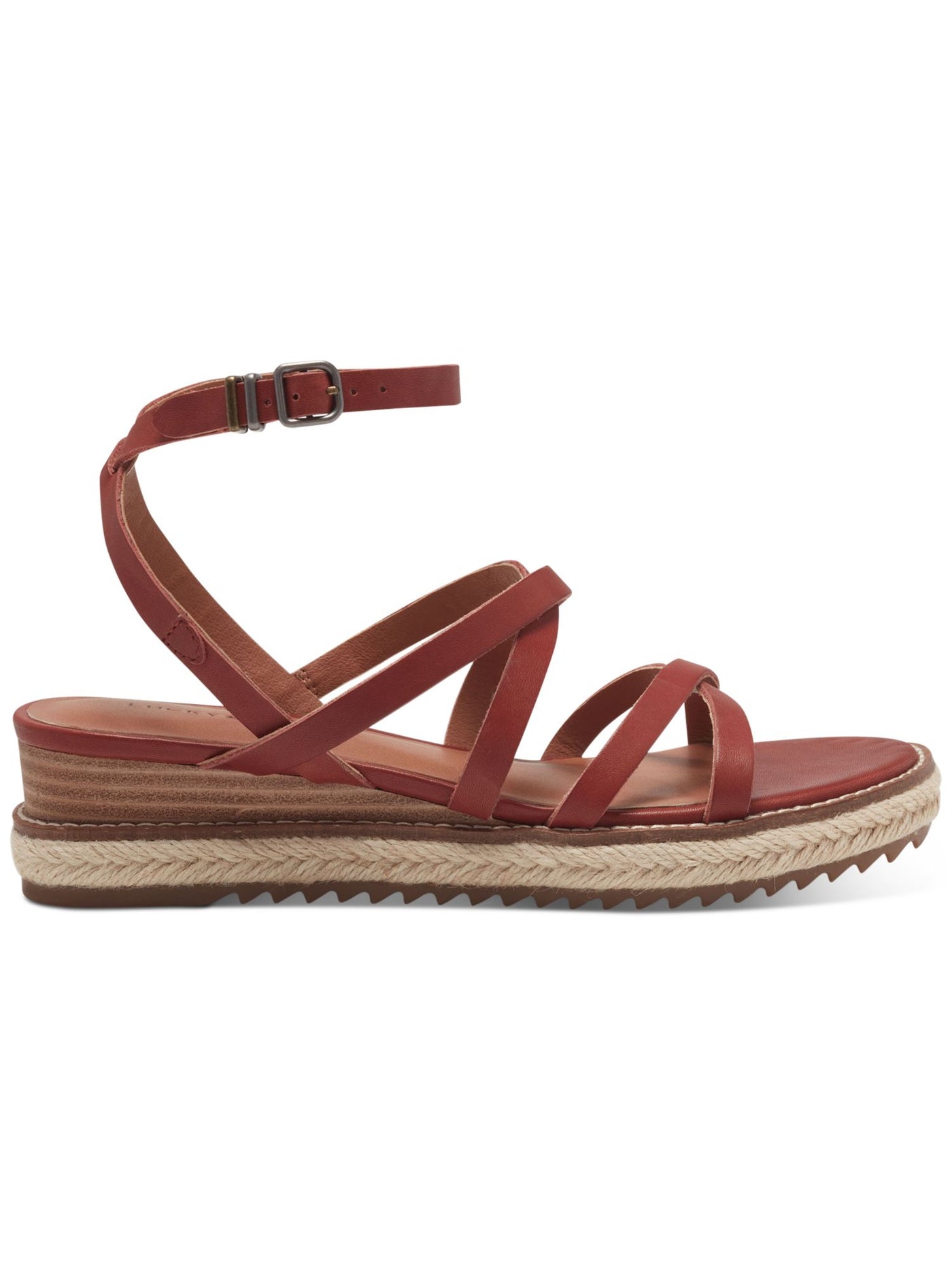 LUCKY BRAND Womens Red Treaded Strappy Comfort Nemelli Round Toe Wedge Buckle Leather Espadrille Shoes 8 M