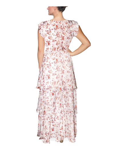 RACHEL RACHEL ROY Womens Purple Zippered Metallic Tiered Lined Floral Flutter Sleeve V Neck Full-Length Gown Dress 0