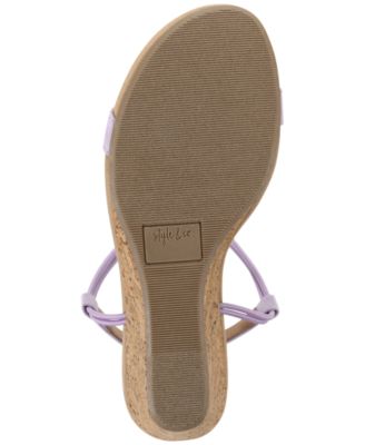 STYLE & COMPANY Womens Purple Padded Slip-Resistant Cork T-Strap Stretch Mulan Round Toe Wedge Slip On Slingback Sandal