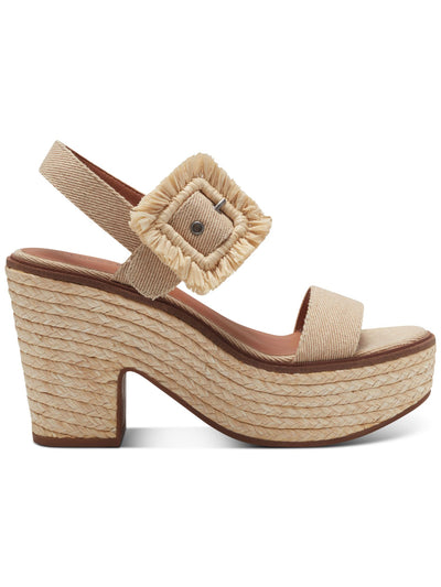 LUCKY BRAND Womens Beige 1-1/2" Platform Frayed Yidris Round Toe Block Heel Buckle Espadrille Shoes 10 M