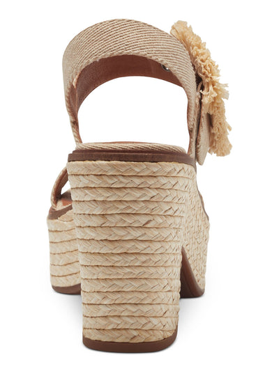 LUCKY BRAND Womens Beige 1-1/2" Platform Frayed Yidris Round Toe Block Heel Buckle Espadrille Shoes 10 M