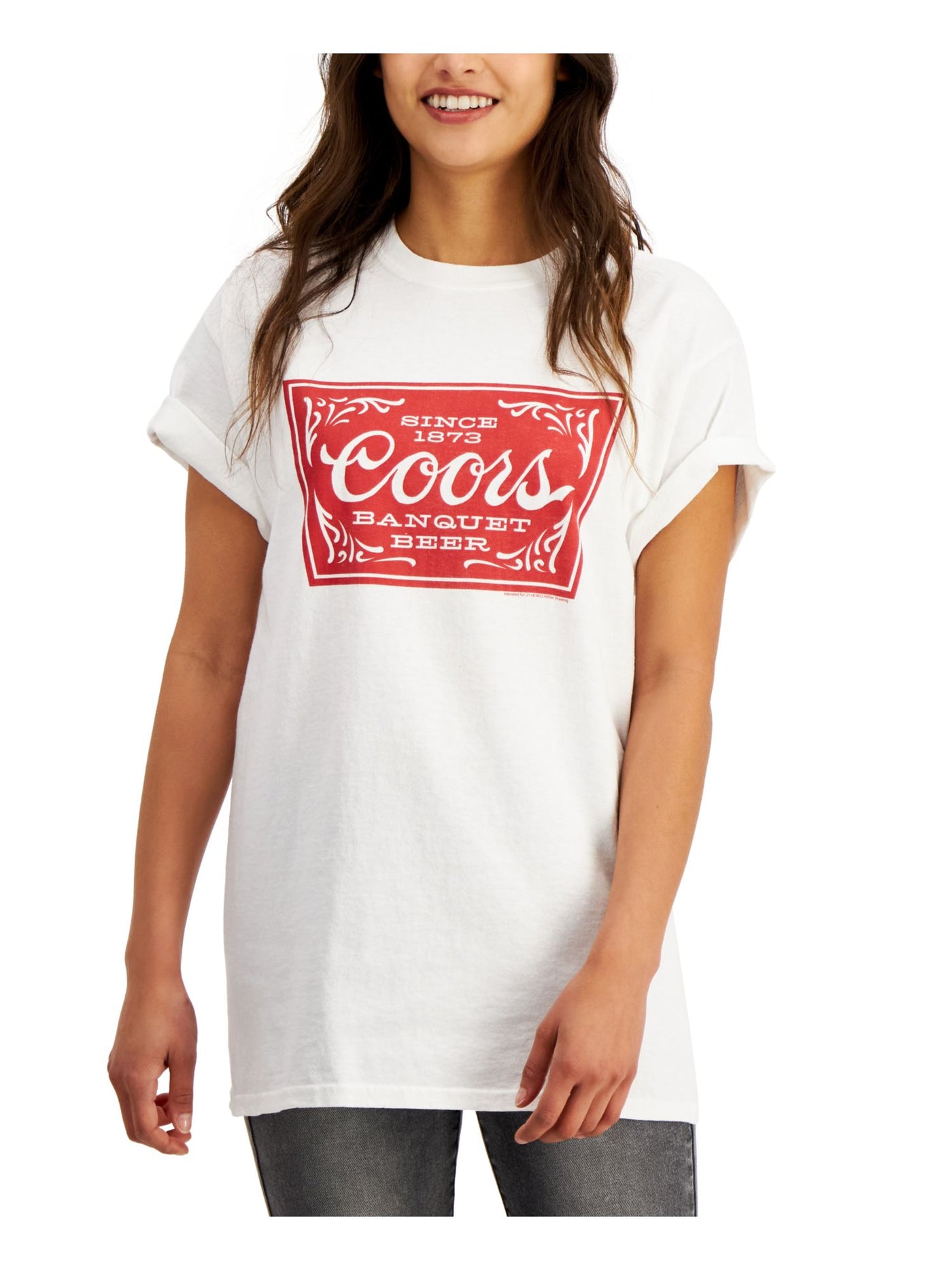 JUNK FOOD Womens White Ribbed Logo Graphic Short Sleeve Crew Neck T-Shirt XL
