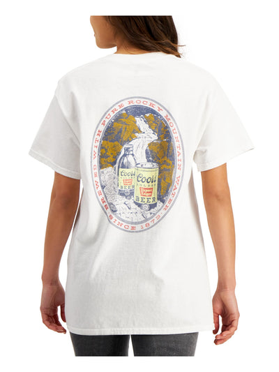 JUNK FOOD Womens White Ribbed Logo Graphic Short Sleeve Crew Neck T-Shirt XL