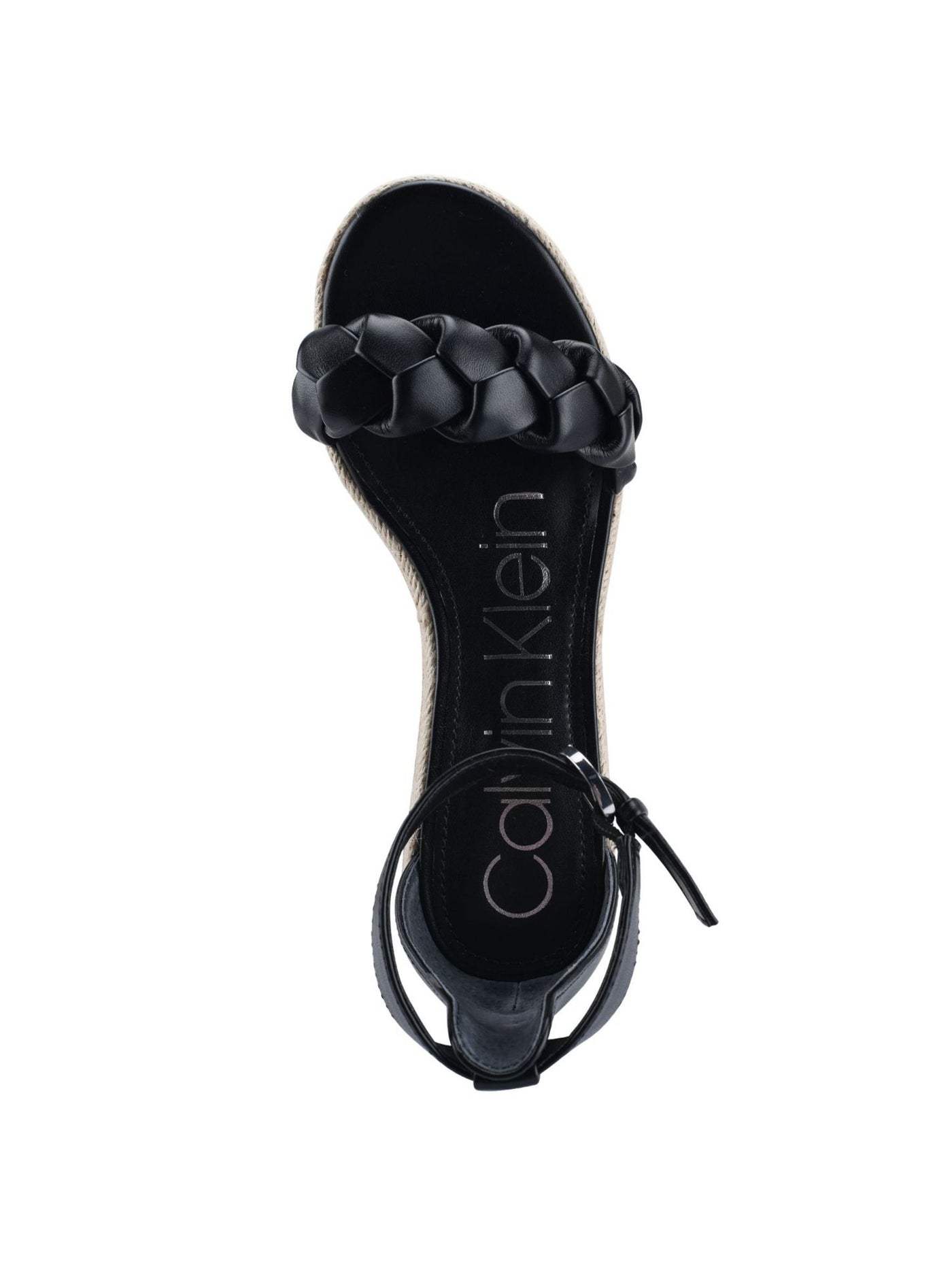 CALVIN KLEIN Womens Black 1-1/2" Platform Padded Ankle Strap Braided Thea Round Toe Wedge Buckle Espadrille Shoes 6 M