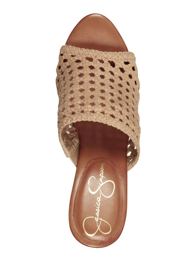 JESSICA SIMPSON Womens Beige 1-1/2"" Platform Woven Goring Shelbie Round Toe Block Heel Slip On Heeled Sandal 10 M