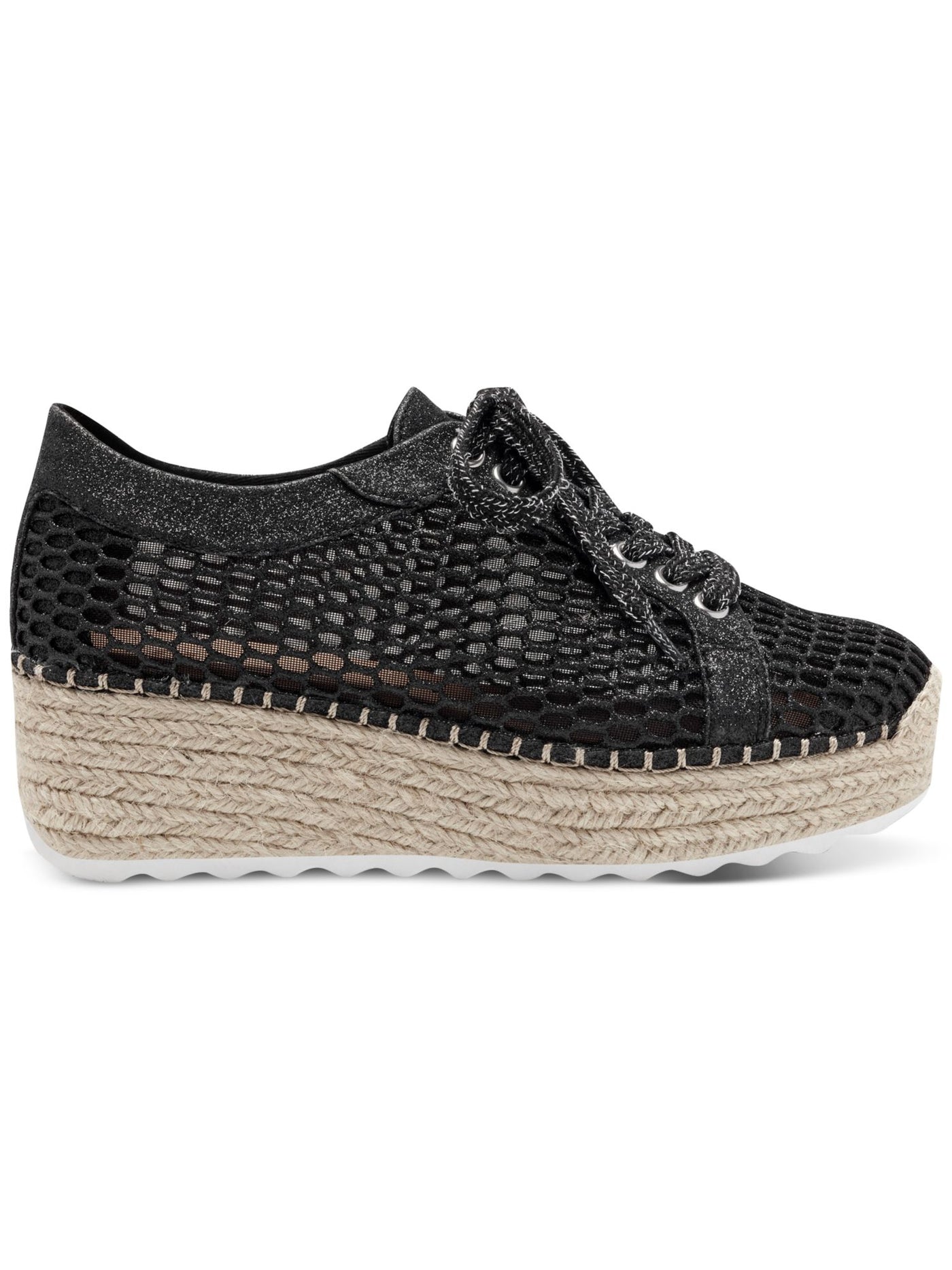 INC Womens Black Mesh 1" Platform Glitter Espadrille Padded Breathable Perforated Asina Round Toe Wedge Lace-Up Sneakers Shoes 9.5 M