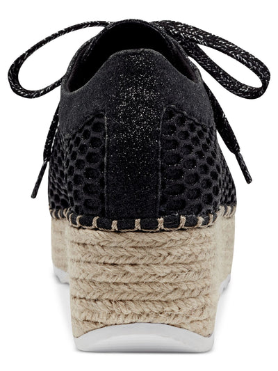 INC Womens Black Mesh 1" Platform Glitter Espadrille Padded Breathable Perforated Asina Round Toe Wedge Lace-Up Sneakers Shoes 9.5 M