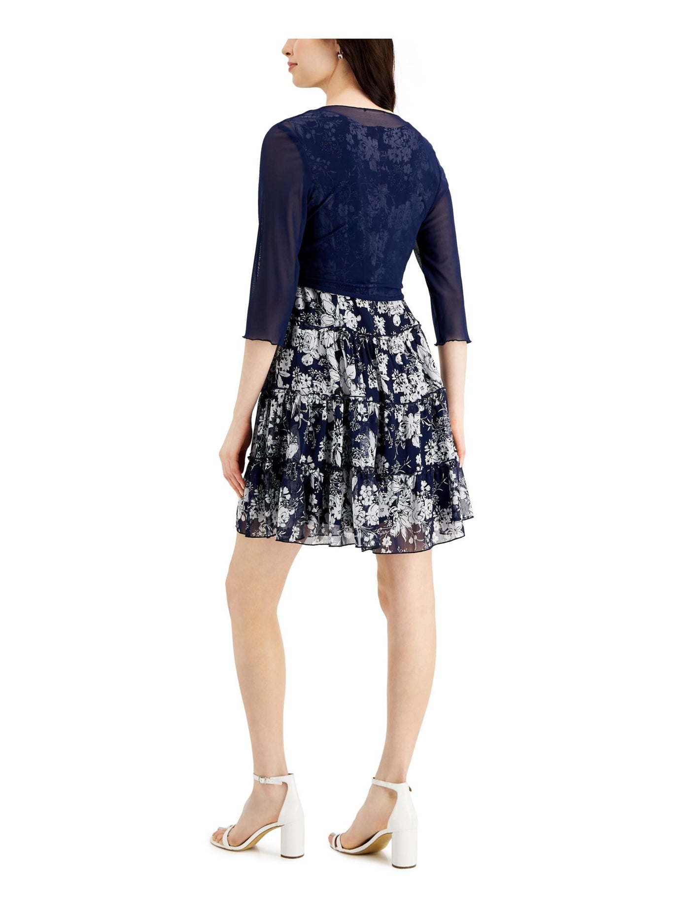 CONNECTED APPAREL Womens Navy Sheer Tie 3/4 Sleeve V Neck Wear To Work Cardigan Petites 4P