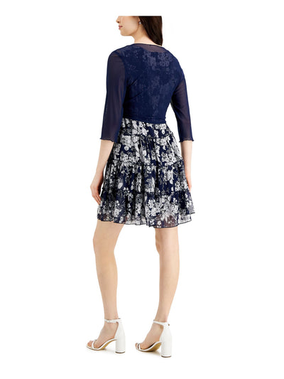 CONNECTED APPAREL Womens Navy Sheer Tie 3/4 Sleeve V Neck Wear To Work Cardigan Petites 4P