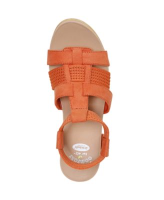 DR SCHOLLS Womens Orange Mixed Media 1 Platform Huarache-Style Padded Stretch Ankle Strap Blossom Open Toe Block Heel Slip On Heeled M