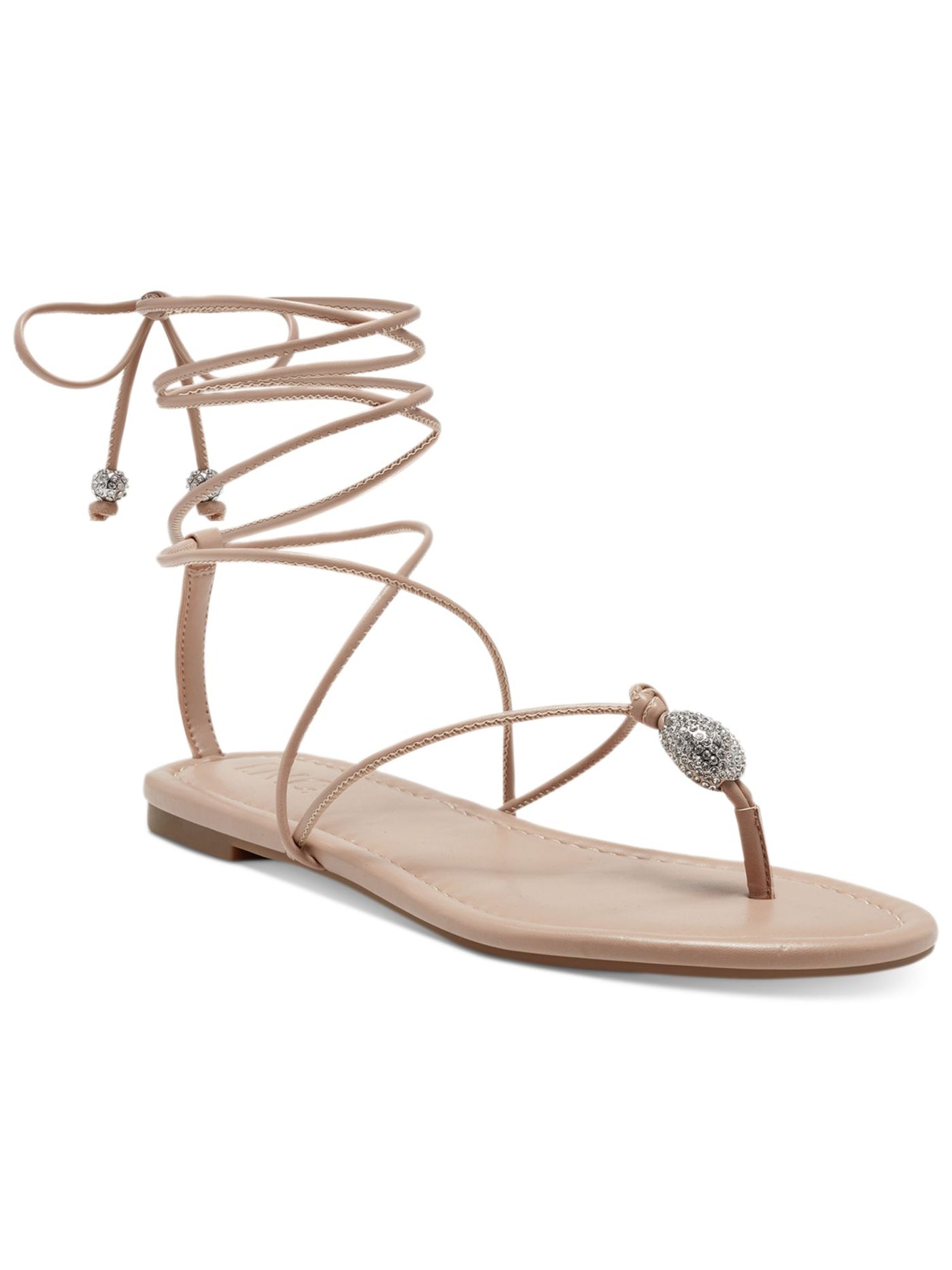 INC Womens Beige Strappy Embellished Amille Round Toe Lace-Up Thong Sandals Shoes 8.5 M