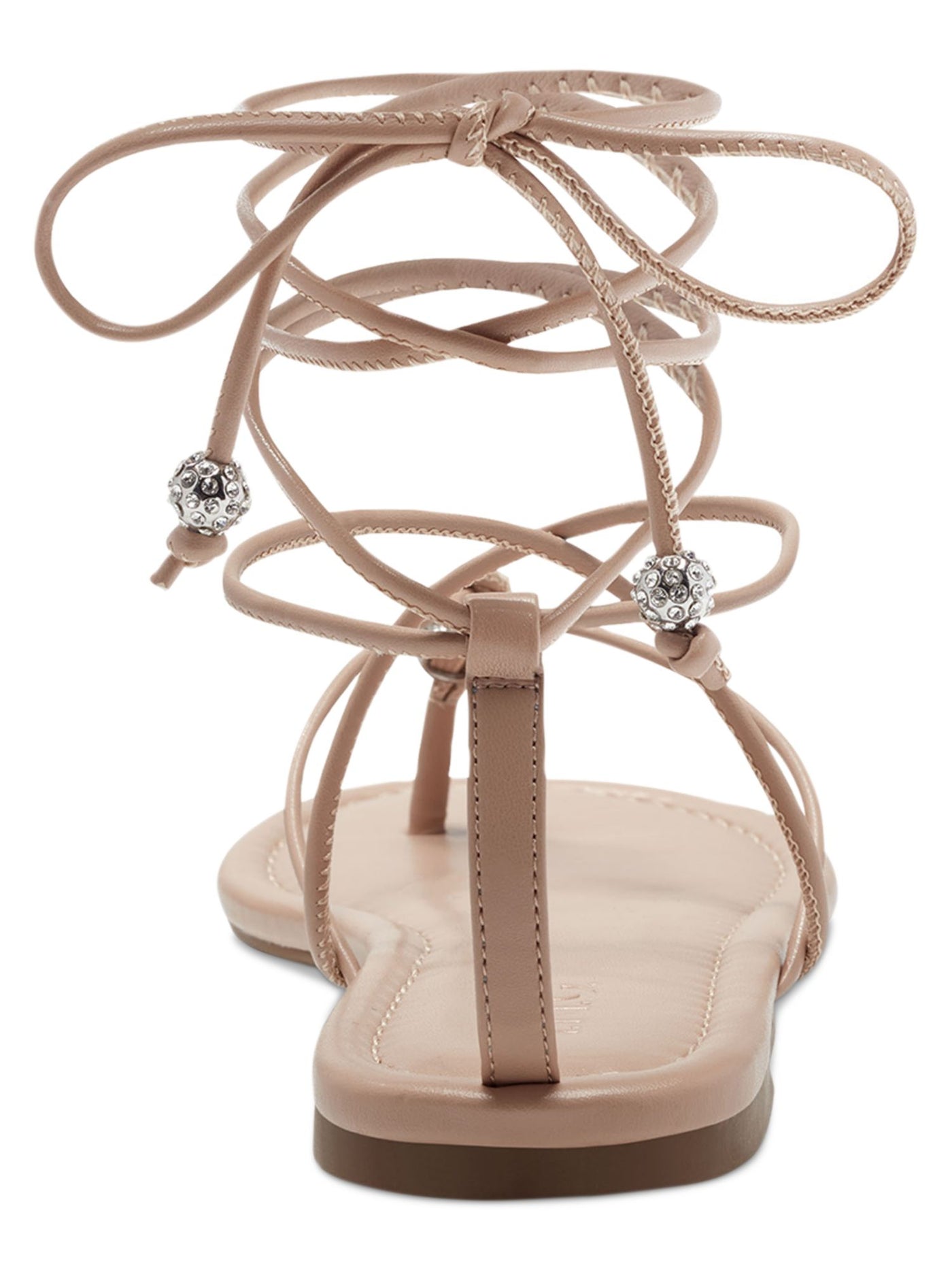 INC Womens Beige Strappy Embellished Amille Round Toe Lace-Up Thong Sandals Shoes 8.5 M