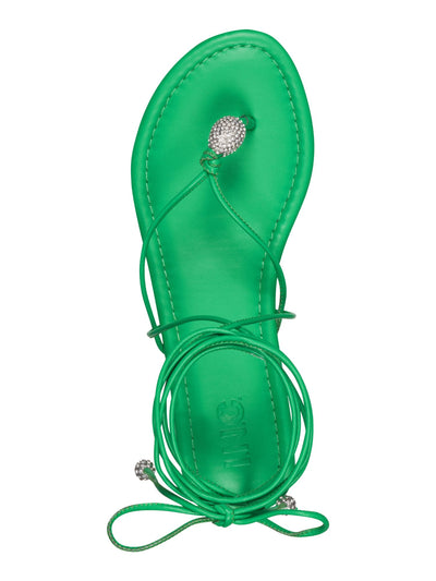 INC Womens Green Strappy Embellished Amille Round Toe Lace-Up Thong Sandals Shoes 7.5 M