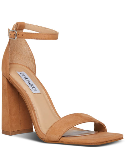 STEVE MADDEN Womens Brown Ankle Strap Padded Tiaa Square Toe Block Heel Buckle Leather Dress Heeled Sandal 10 M