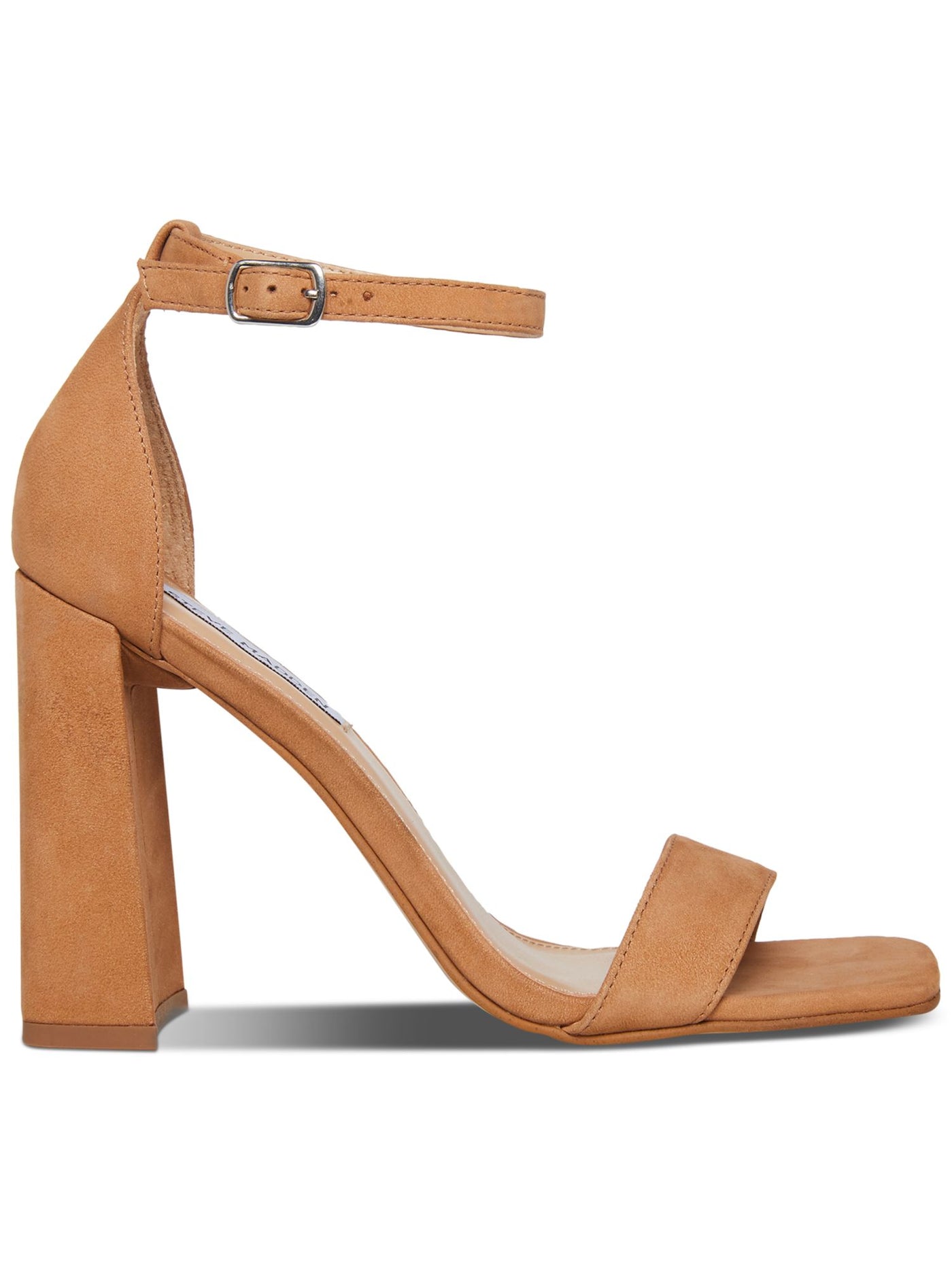STEVE MADDEN Womens Brown Ankle Strap Padded Tiaa Square Toe Block Heel Buckle Leather Dress Heeled Sandal 10 M