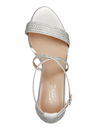 THALIA SODI Womens Silver Glitter Crisscross-Strapped Goring Padded Darria Round Toe Stiletto Buckle Dress Heeled Sandal 11 M