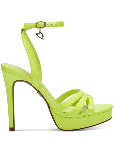 THALIA SODI Womens Green 1" Platform Patent Strappy Padded Chancy Almond Toe Stiletto Buckle Dress Heeled Sandal 7 M