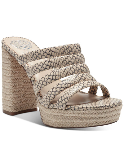 VINCE CAMUTO Womens Beige Snake Print 1" Espadrille Platform Strappy Padded Patrest Round Toe Block Heel Slip On Leather Heeled Sandal 9.5 M