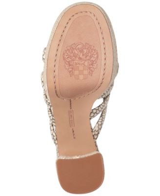 VINCE CAMUTO Womens Beige Snake Print 1" Espadrille Platform Strappy Padded Patrest Round Toe Block Heel Slip On Leather Heeled M