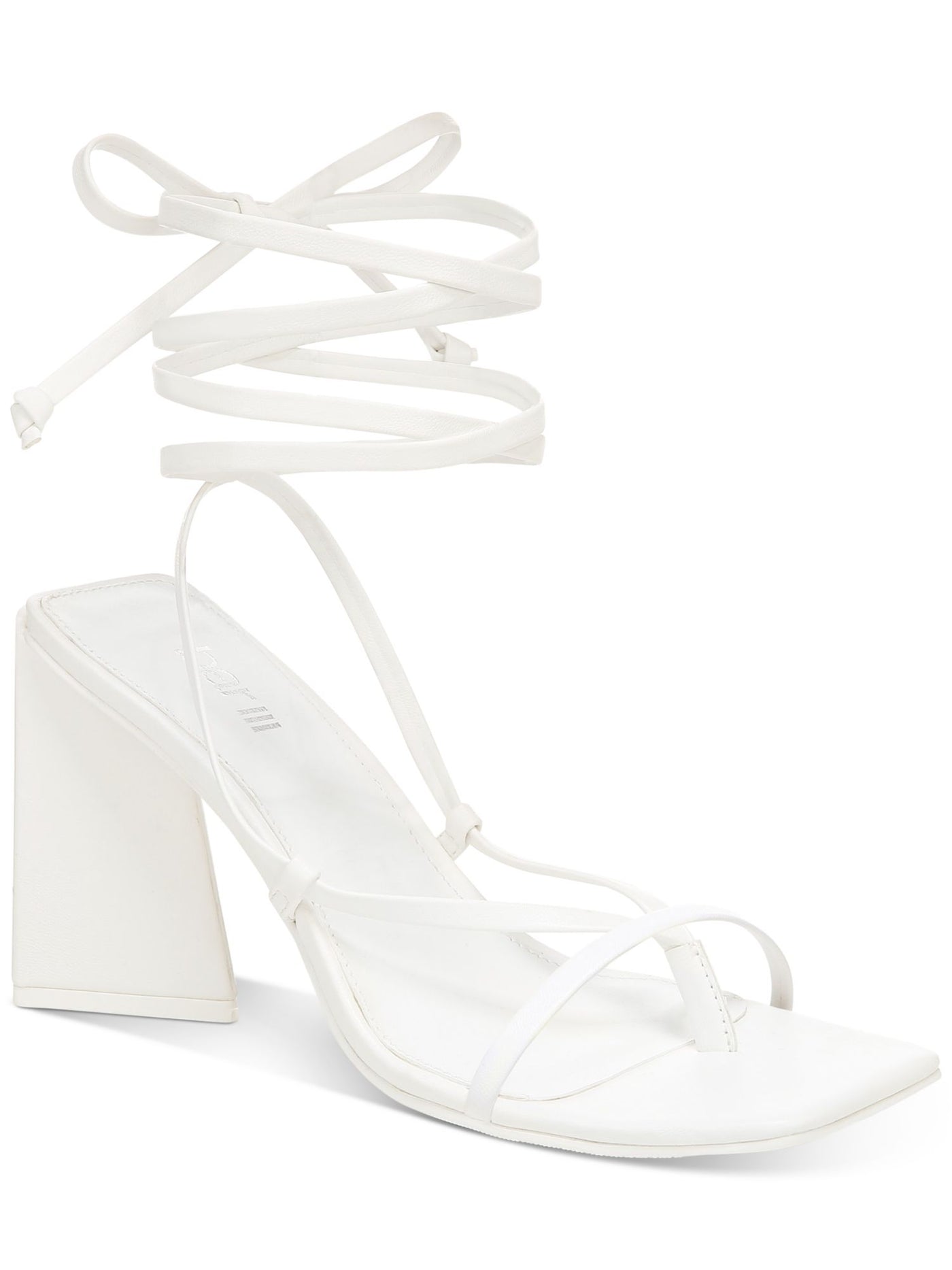 BAR III Womens White Strappy Padded Alana Square Toe Sculpted Heel Lace-Up Heeled Thong Sandals 9 M