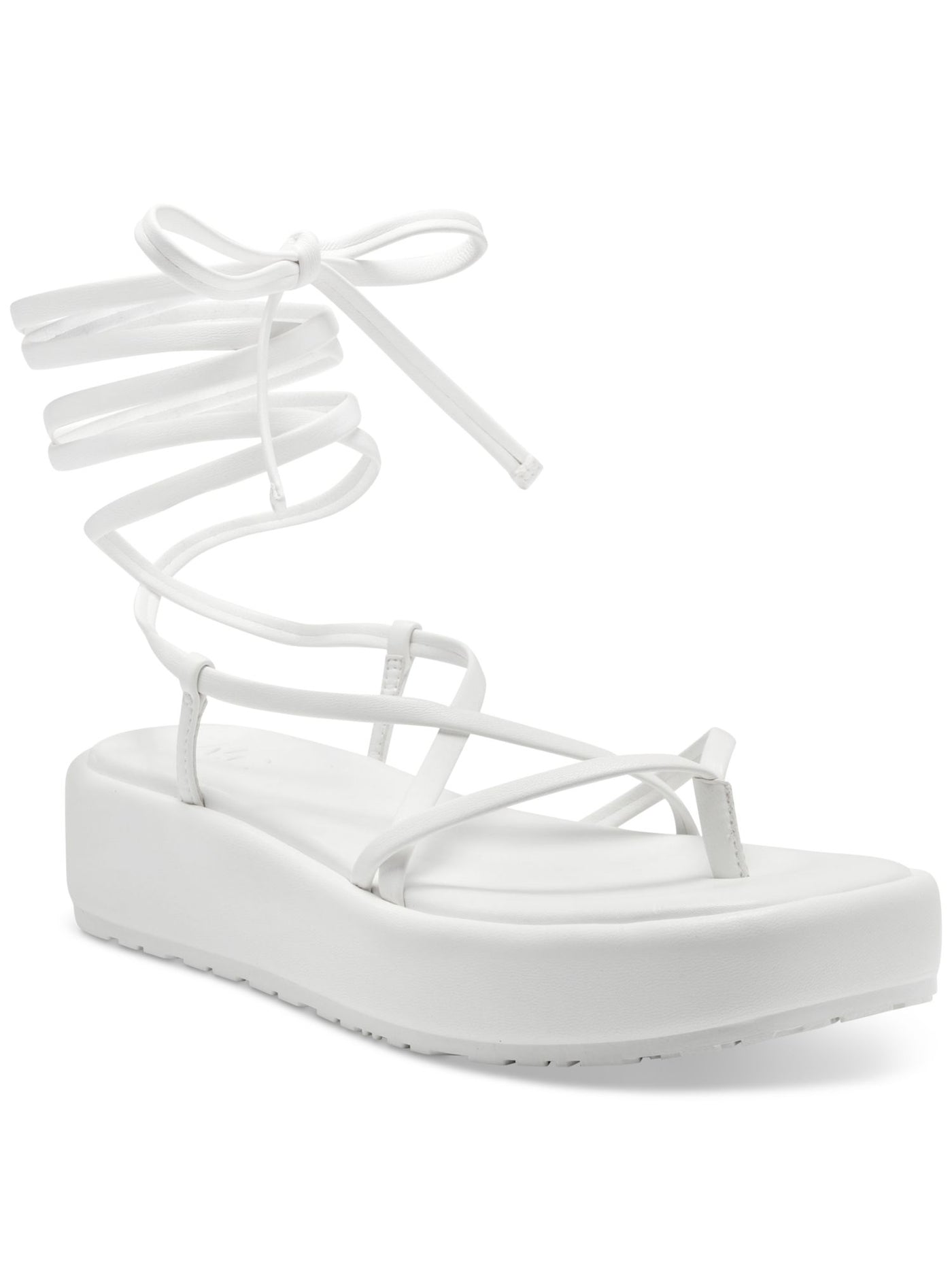 INC Womens White Strappy Padded Rexile Square Toe Wedge Lace-Up Thong Sandals Shoes 9 M