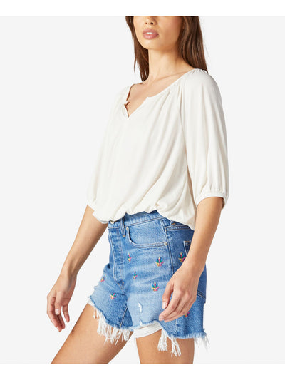 LUCKY BRAND Womens Ivory Elbow Sleeve Split Peasant Top XL