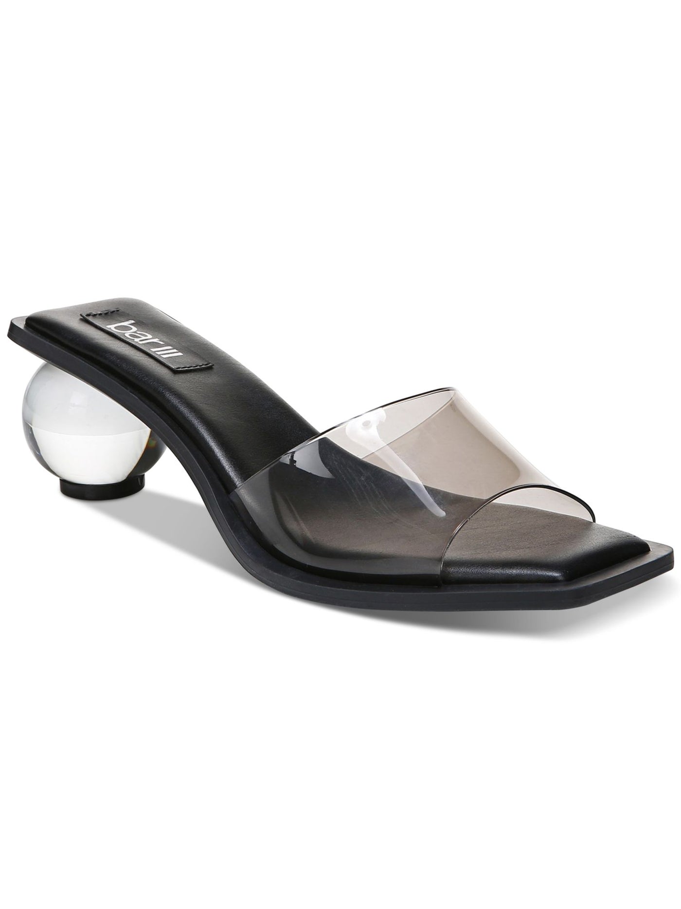 BAR III Womens Black Transparent Comfort Cayymen Square Toe Sculpted Heel Slip On Heeled Sandal 6.5 M