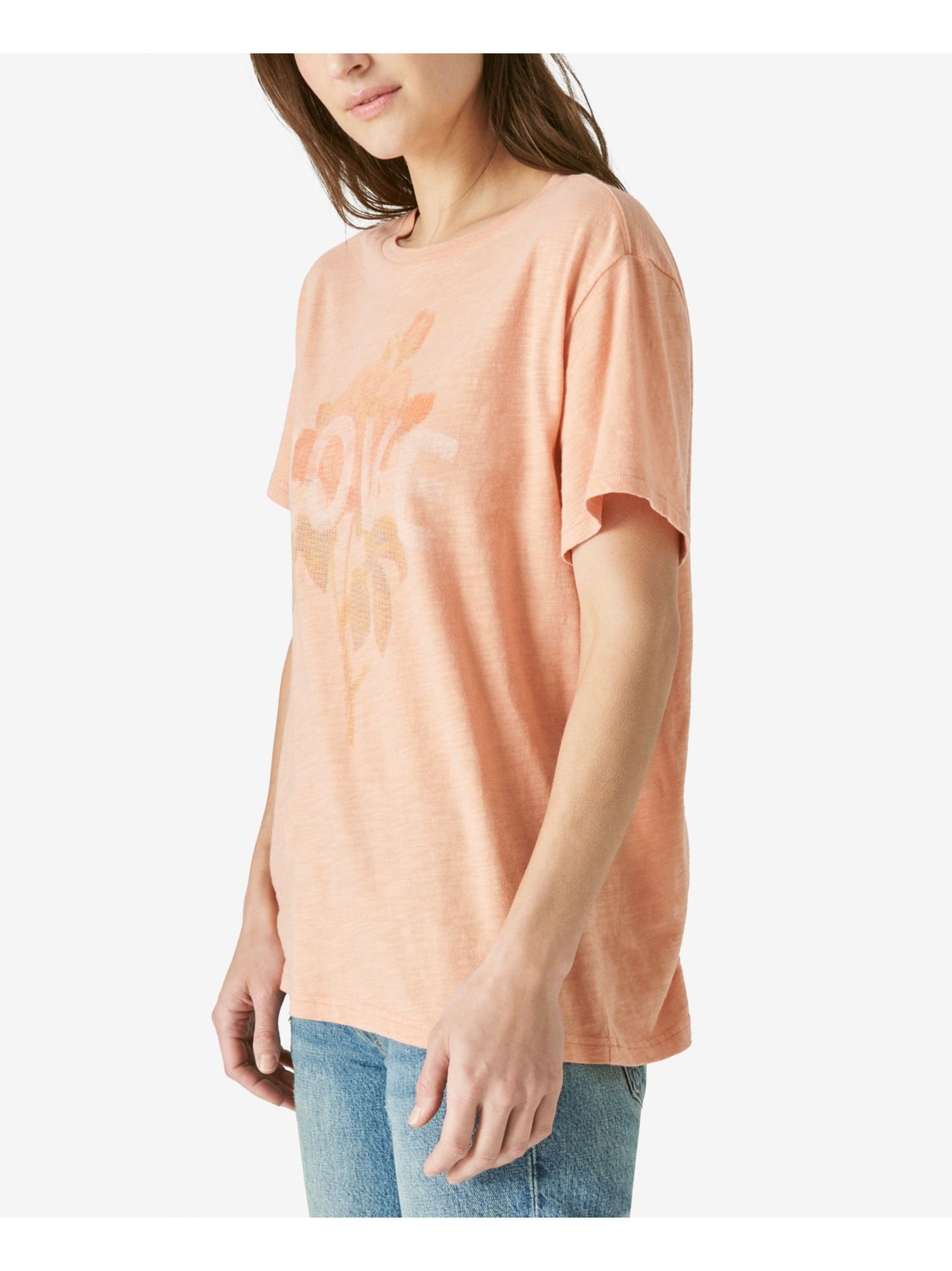 LUCKY BRAND Womens Orange Graphic Short Sleeve Crew Neck T-Shirt L