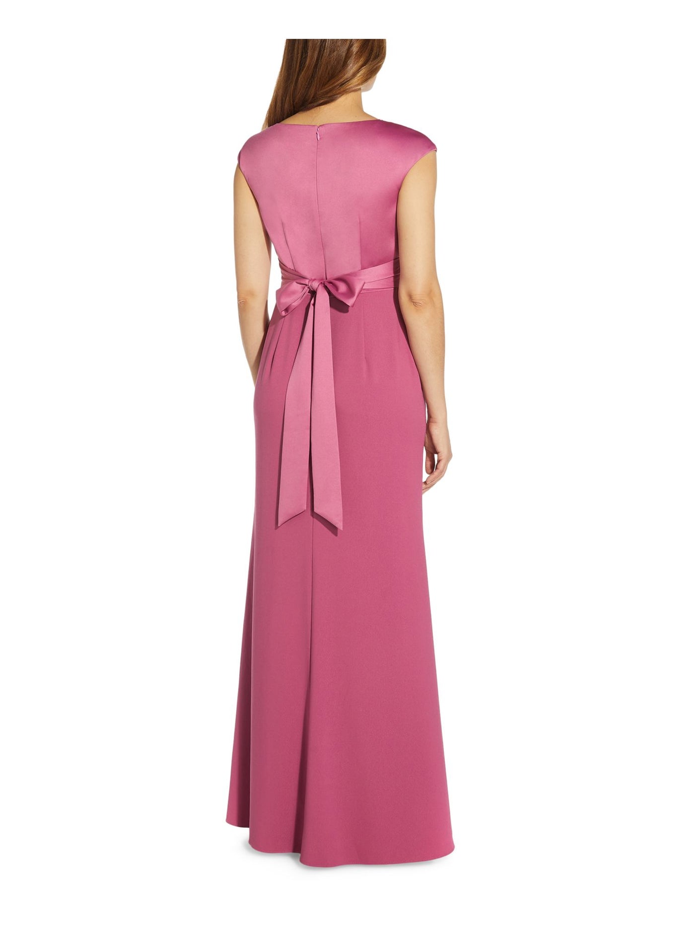 ADRIANNA PAPELL Womens Pink Zippered Twist Front Lined Tie Belt Cap Sleeve V Neck Full-Length Formal Mermaid Dress 4