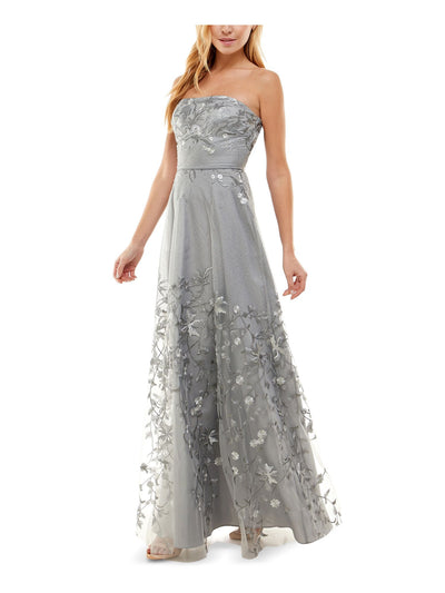 CITY STUDIO Womens Embroidered Lace Zippered Sleeveless Strapless Full-Length Formal Gown Dress