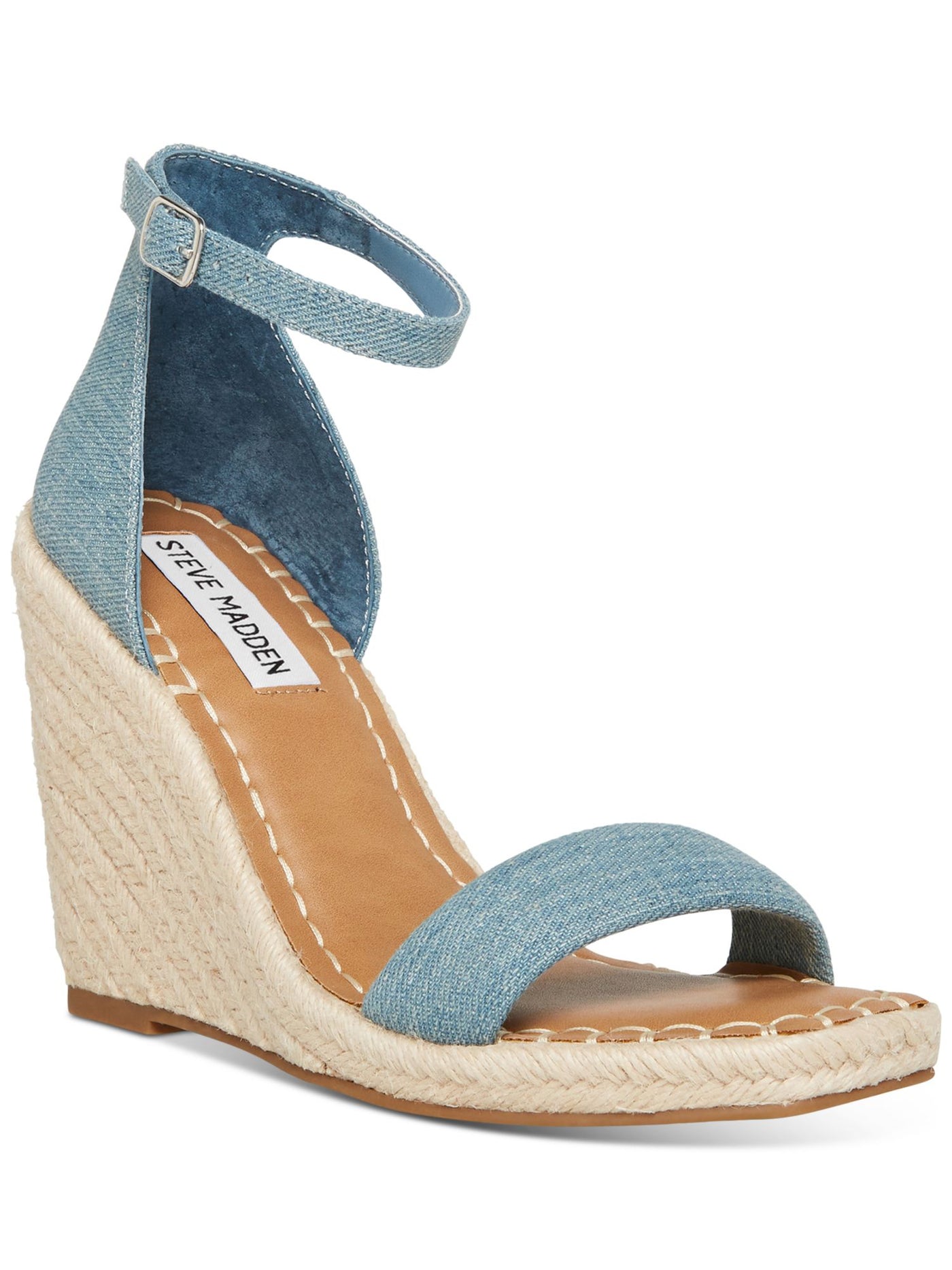 STEVE MADDEN Womens Blue Ankle Strap Comfort Submit Square Toe Wedge Buckle Espadrille Shoes 9.5 M