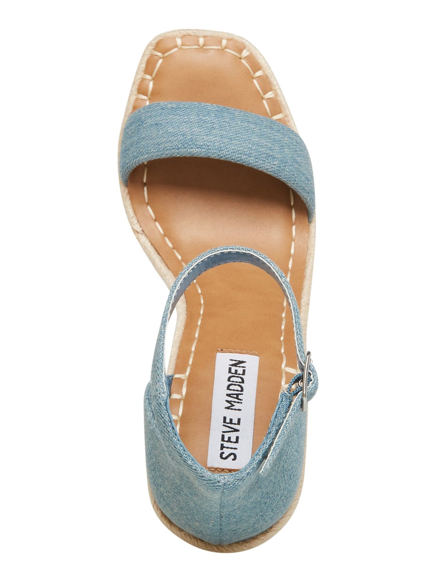 STEVE MADDEN Womens Blue Cushioned Woven 1/2" Platform Adjustable Strap Ankle Strap Submit Square Toe Wedge Buckle Espadrille Shoes 10 M