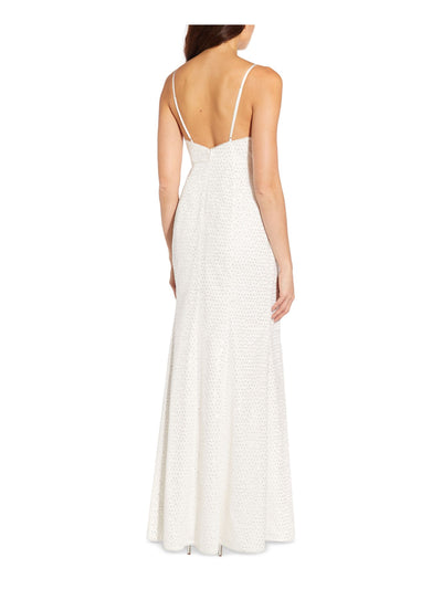 AIDAN AIDAN MATTOX Womens Ivory Sequined Zippered Thigh High Slit Lined Column Spaghetti Strap Square Neck Full-Length Evening Gown Dress 12
