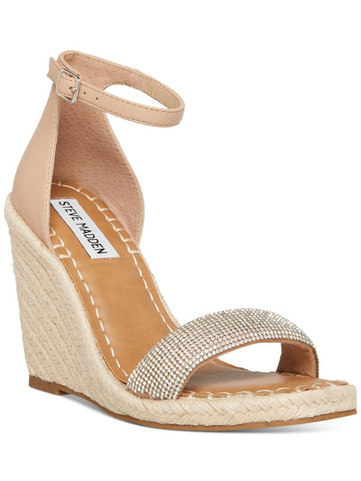 STEVE MADDEN Womens Beige Adjustable Ankle Strap Submit Square Toe Wedge Buckle Dress Heeled Sandal 8.5 M