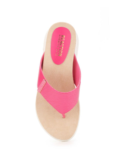 REACTION KENNETH COLE Womens Pink Scaled Comfort Logo Blaire Round Toe Wedge Slip On Thong Sandals Shoes 9 M