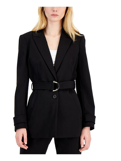 DONNA KARAN NEW YORK Womens Black Belted Lined Peak Lapels 2 Button Closure Blazer Jacket 10