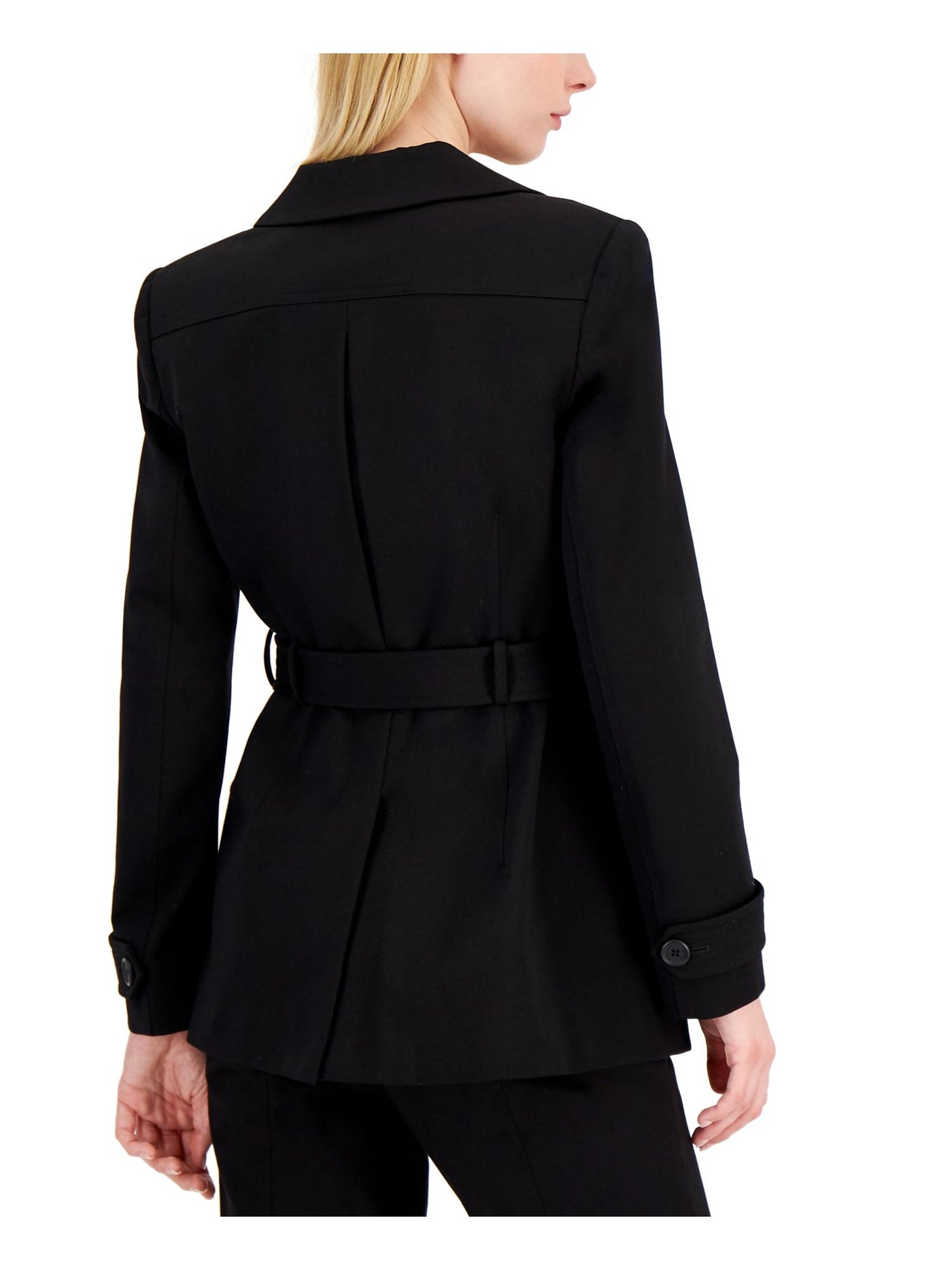 DONNA KARAN NEW YORK Womens Black Belted Lined Peak Lapels 2 Button Closure Blazer Jacket 10