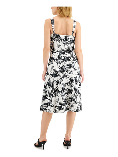 DONNA KARAN Womens White Pleated Lined Pullover Printed Sleeveless Surplice Neckline Below The Knee Fit + Flare Dress 12