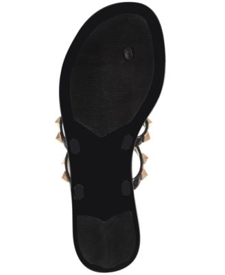 INC Womens Black Studded Strappy Ellie Round Toe Slip On Thong Sandals Shoes M