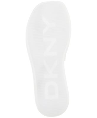 DKNY Womens Clear Embossed Logo Cushioned Laren Square Toe Platform Slip On Slide Sandals Shoes M