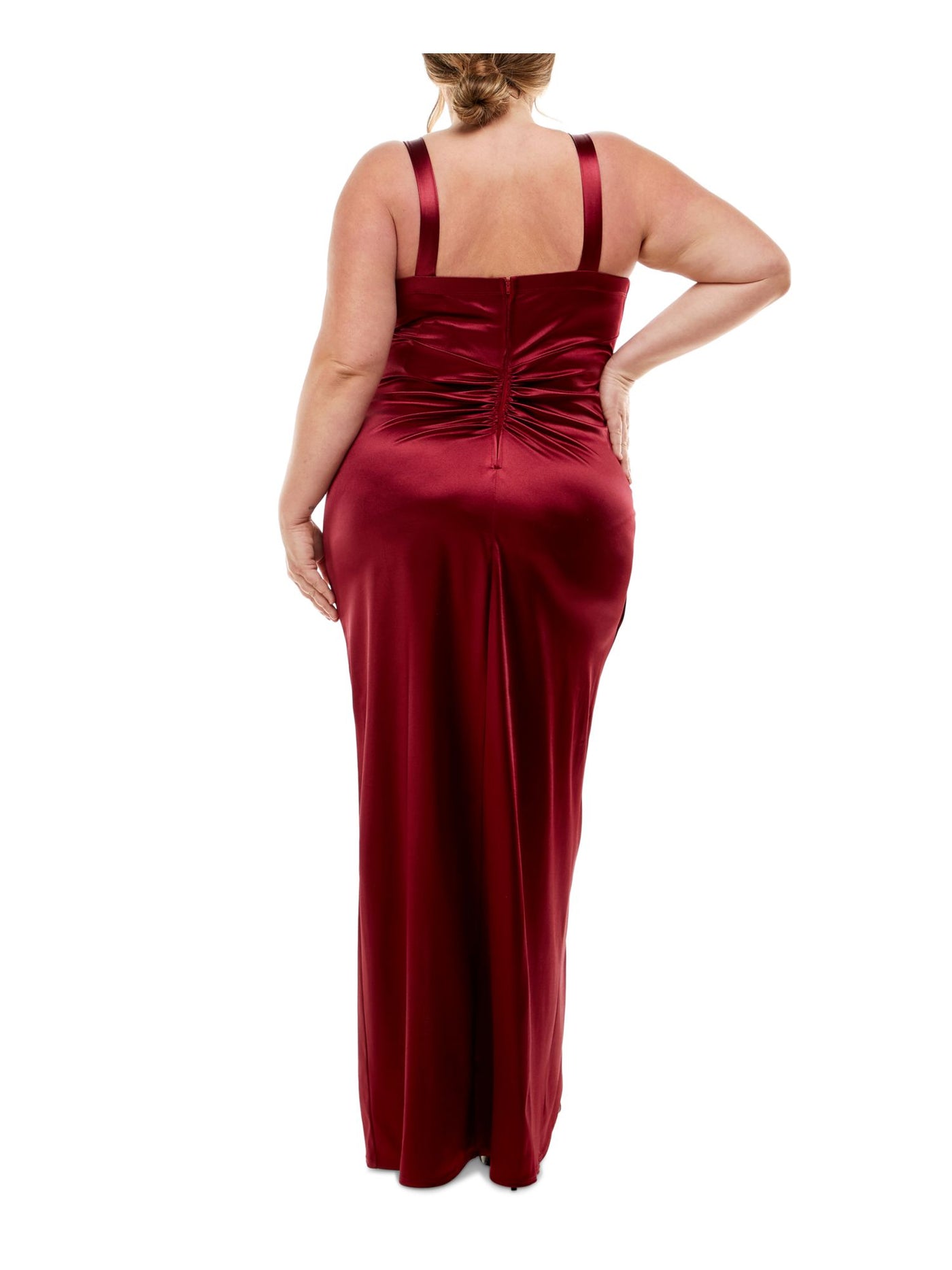 EMERALD SUNDAE Womens Red Stretch Zippered Slitted Pleated Side Sleeveless Surplice Neckline Full-Length Formal Gown Dress 20