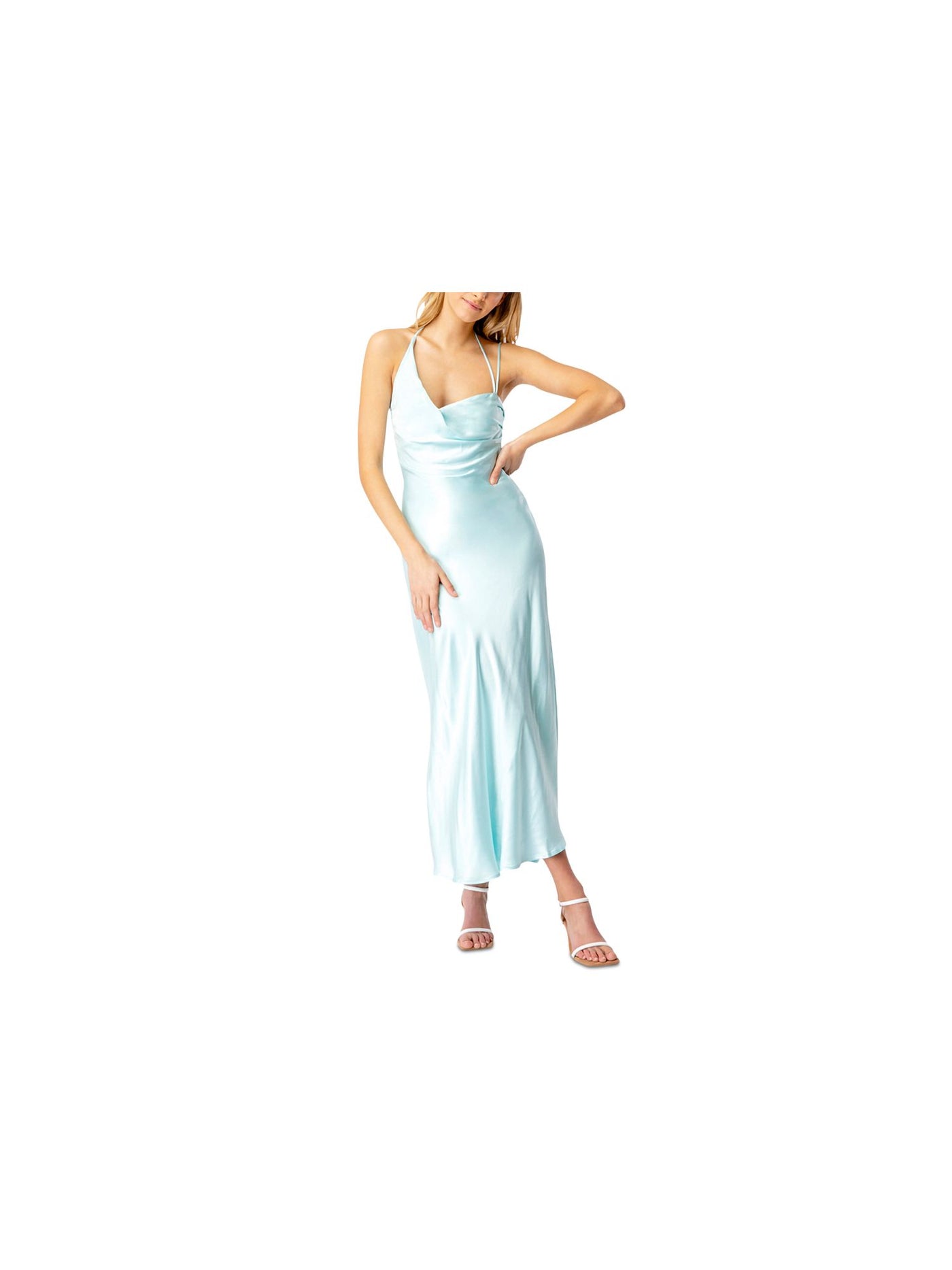 BARDOT Womens Aqua Zippered Gathered Boning Lined Open Back Spaghetti Strap Asymmetrical Neckline Maxi Party Shift Dress 8